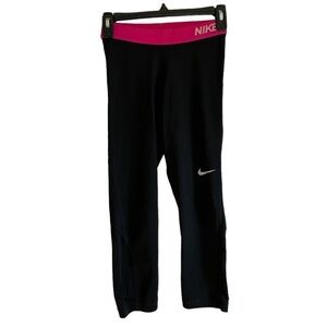 Nike Pro Pink Elastic Waistband Black Workout Capri Size Small